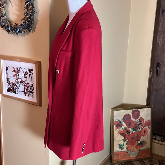Vtg 80s LAURA SCOTT Size 16 DoubleBreast Blazer Classic Red GoldButton Wool USA - Picture 6 of 13